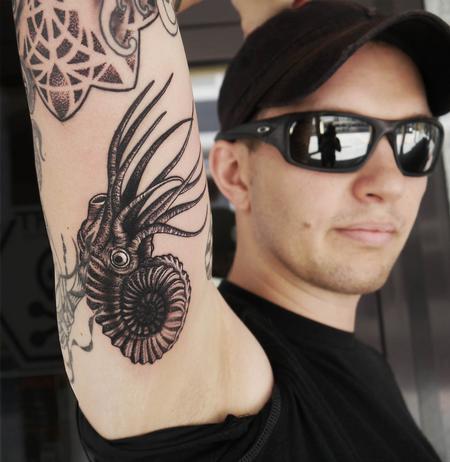 Tattoos - dotwork realistic Nautilus sea creature tattoo - 119422