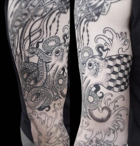 Tattoos - dotwork linework geometric octopus tattoo  - 117954