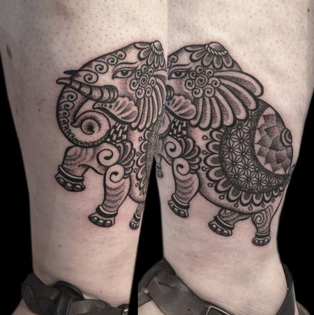 Obi - dotwork linework custom bongo style indian traditional elephant tattoo