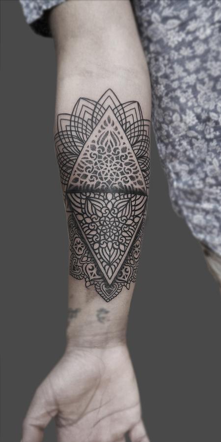 Tattoos - dotwork linework mandala forearm tattoo - 125766