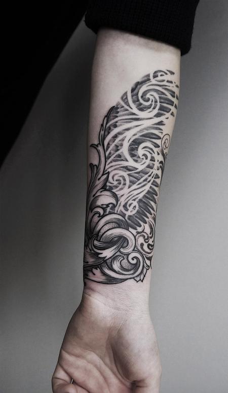 Tattoos - black and grey filigree wings  - 125822