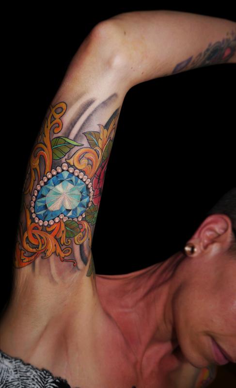 art nouveau ornamental crystal diamond filigree feminine tattoo ornamental crystal diamond filigree tattoo by Obi: TattooNOW