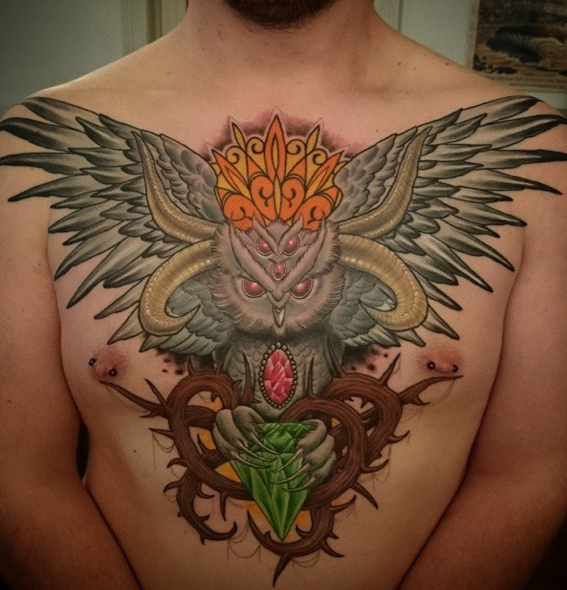 Owl Chest Piece By Pablo Felipe Tattoonow