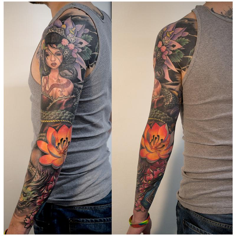 two monocromatic leg sleeve tattoos by danktat on DeviantArt