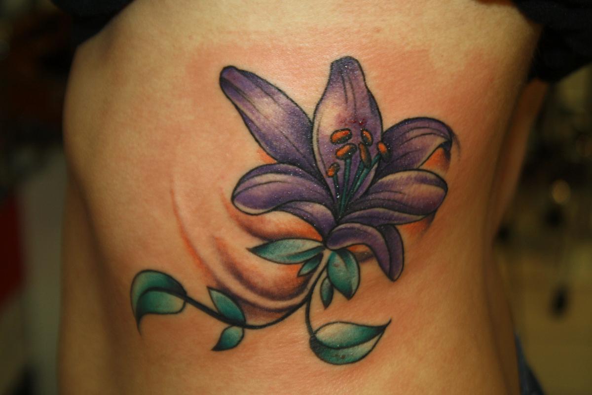 Purple Lily Tattoo by Rebecca Smith (Beccadoodletattoos) : TattooNOW