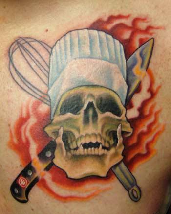 Tattoos - Flaming Chef Skull - 67116