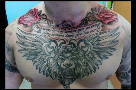 Tattoos - Nicks Chest, Lion Wings Roses - 80778
