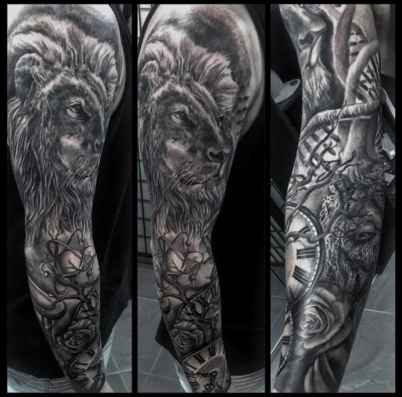 Painted Temple  Tattoos  Black and Gray  Oak Adams Odin