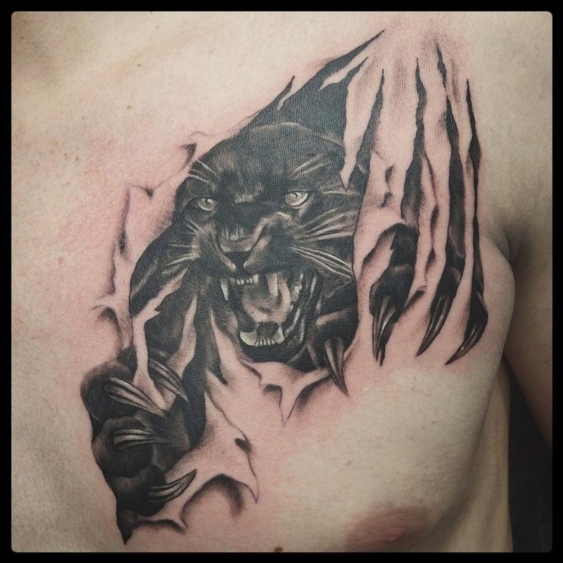 panther ripping through skin by Vanessa Rodriguez: TattooNOW