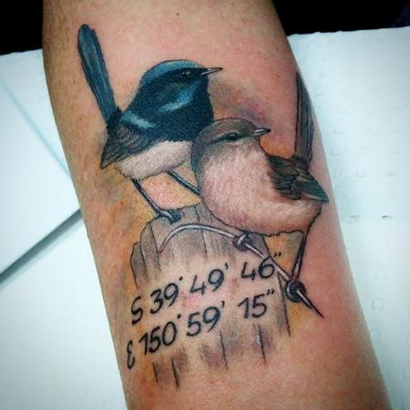 Tattoos - two birds with coordinates - 113721