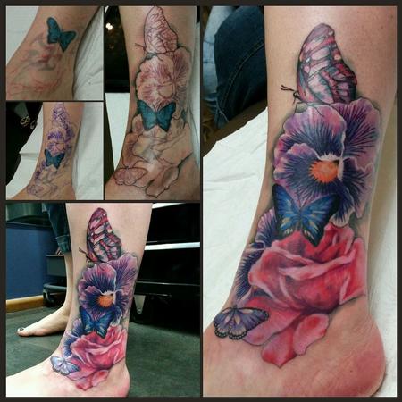 Tattoos - ankle floral and butterfly cover up - 113723