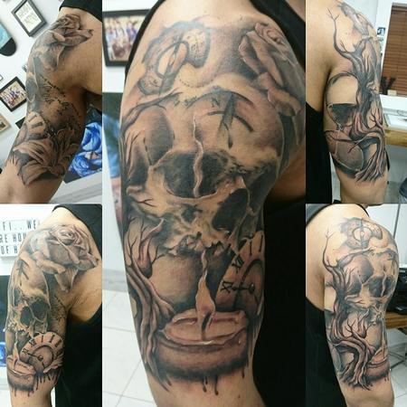 Tattoos - Skull and Candle Half Sleeve - 116381