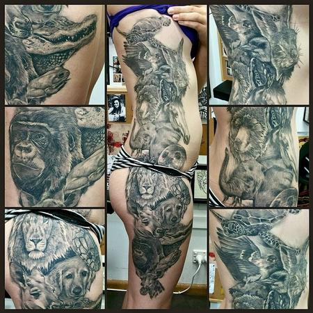 Tattoos - animal collage side of body - 113706
