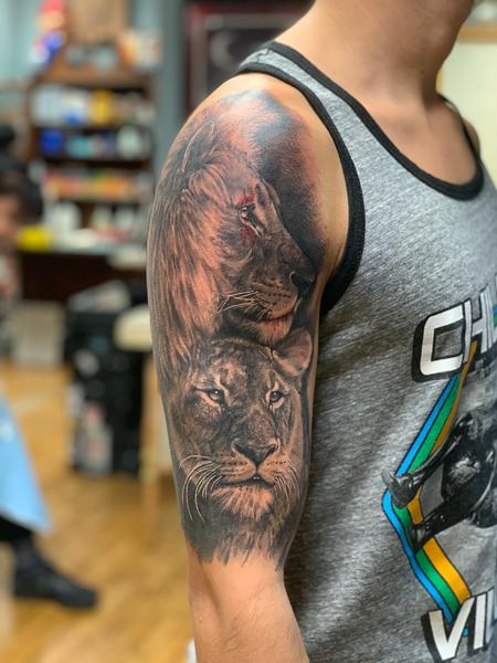 Tattoos - Lion with liones tattoo  - 134854