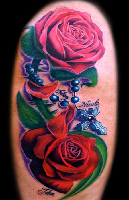 Tattoos - roses and rosary - 59171