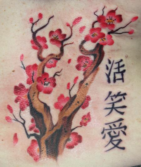 Tattoos - Cherry branch and Kanji - 62834