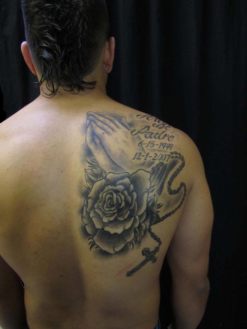 praying hands and rose tattoo by Andre Cheko: TattooNOW