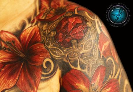 Andre Cheko - Tropical flowers and crystal tattoo