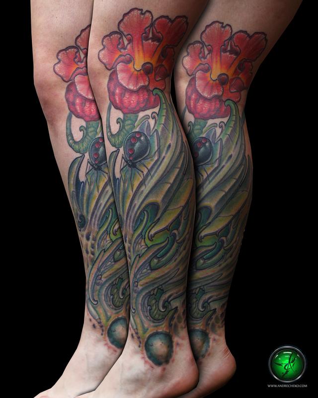 Bio organic spider plant leg color tattoo by Andre Cheko: TattooNOW Bio organic spider plant leg color tattoo by Andre Cheko: TattooNOW