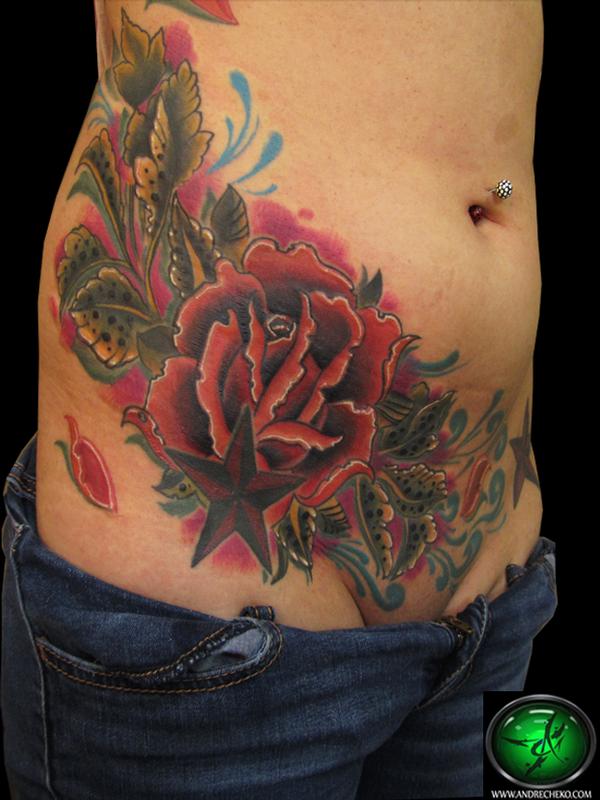 Beautiful flower tattoo designs sunflower or rose on the side of your  lower stomach
