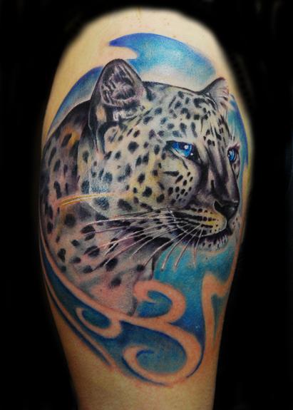 White Leopard Blue Eyes Tattoo