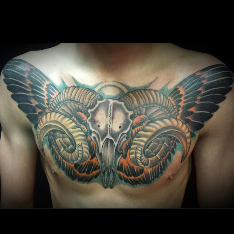 blackandgrey evil ram chesttattoo By Jason tattoosbyjaecasas  ironeagletattoos  Instagram