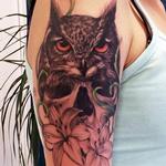 Tattoos - black and grey owl tattoo - 101705