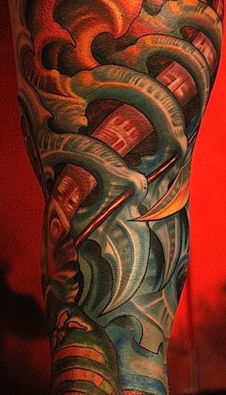 Biomechanical leg sleeve by Tony Adamson: TattooNOW