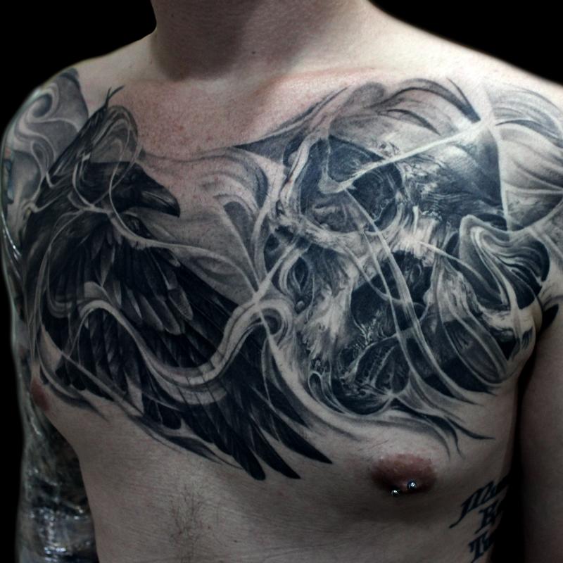 Jeff Norton Tattoos  Tattoos  Nature Animal  raven and dove chest piece