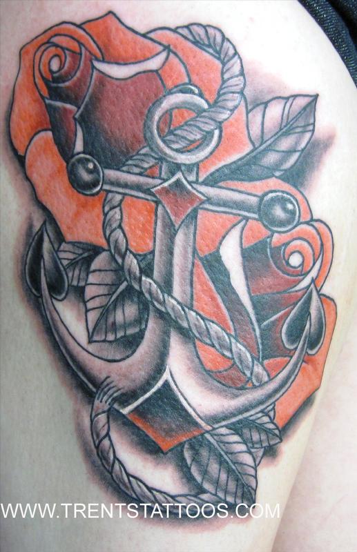Anchor and rose tattoo by Trent Edwards: TattooNOW