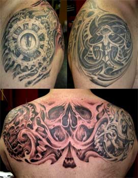 Tattoos - Gears bio skull - 27497