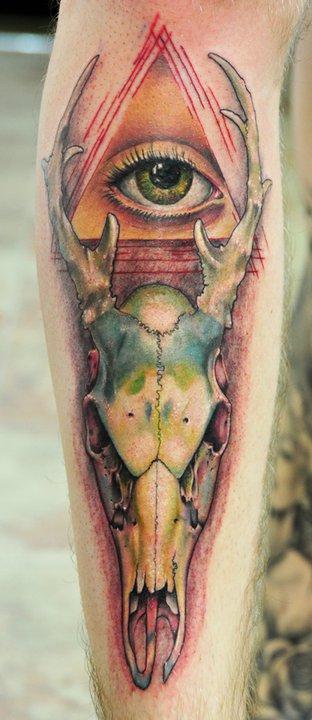 Tattoos - Eye and Deer Skull Tattoo - 58651