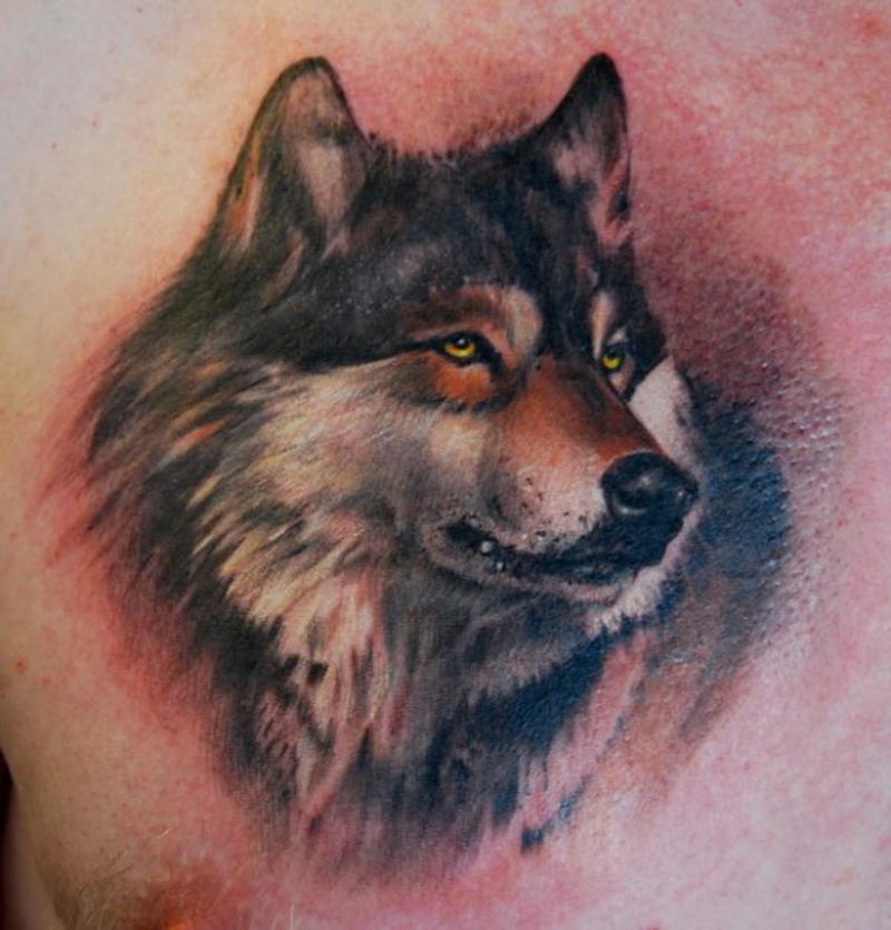 Realistic Wolf Head Tattoo