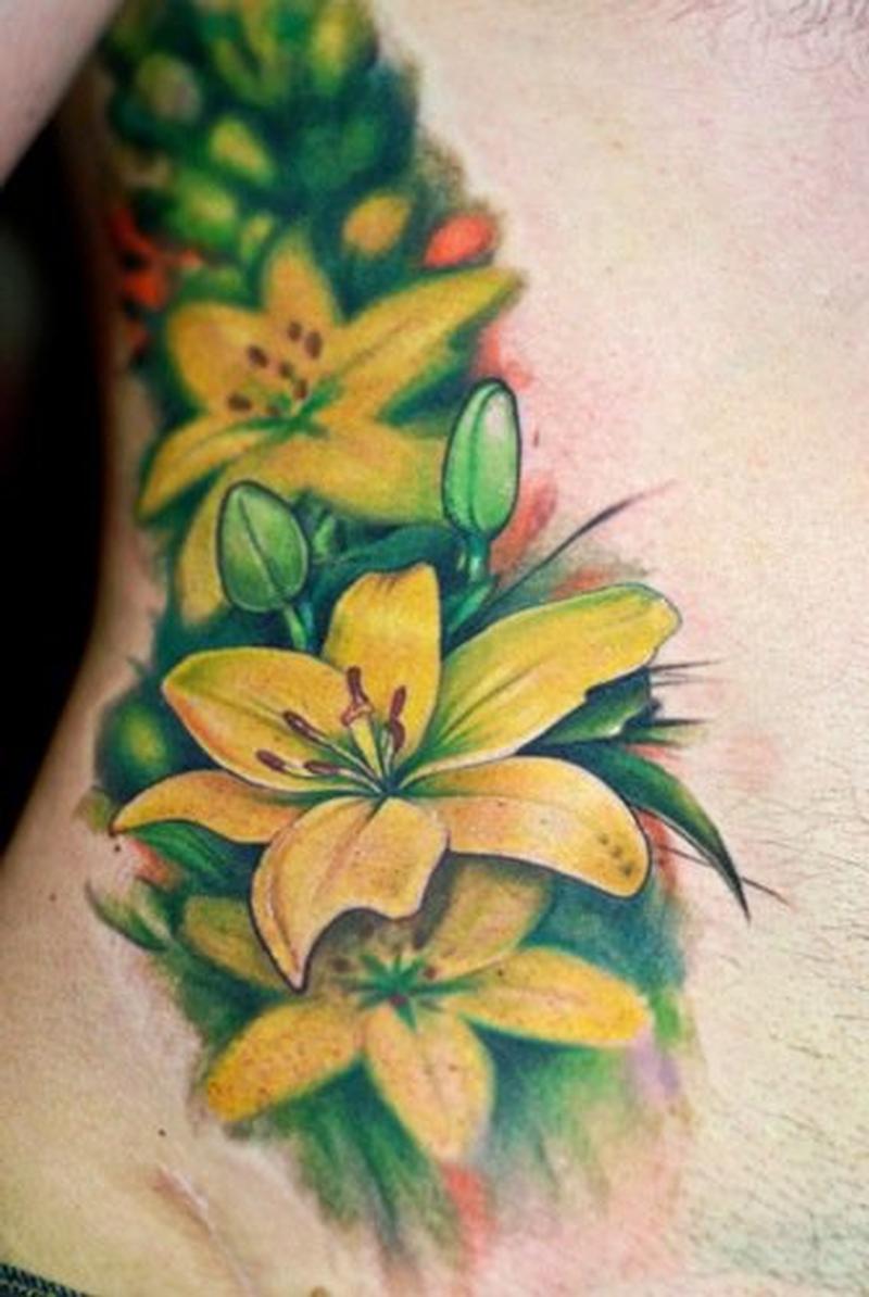 Pink  Green Flower Tattoo  Rosa tattoos Rosen rippen tattoos Kirsche  tattoos