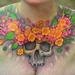 Tattoos - Skull and flowers chest tattoo - 58646