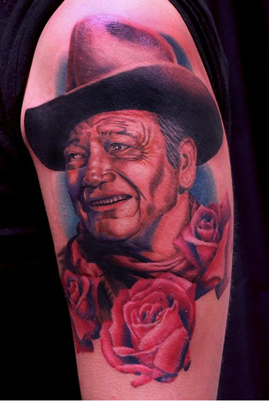 John Wayne Black and Gray Portrait  Tattoos 