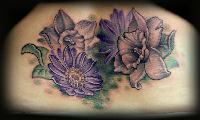 Aster and Daffodil tattoo by Kelly Doty: TattooNOW Aster and Daffodil tattoo by Kelly Doty: TattooNOW