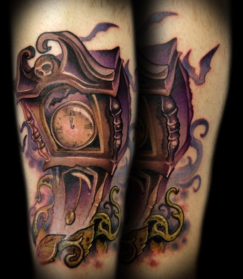 Spooky Grandfather Clock tattoo by Kelly Doty TattooNOW