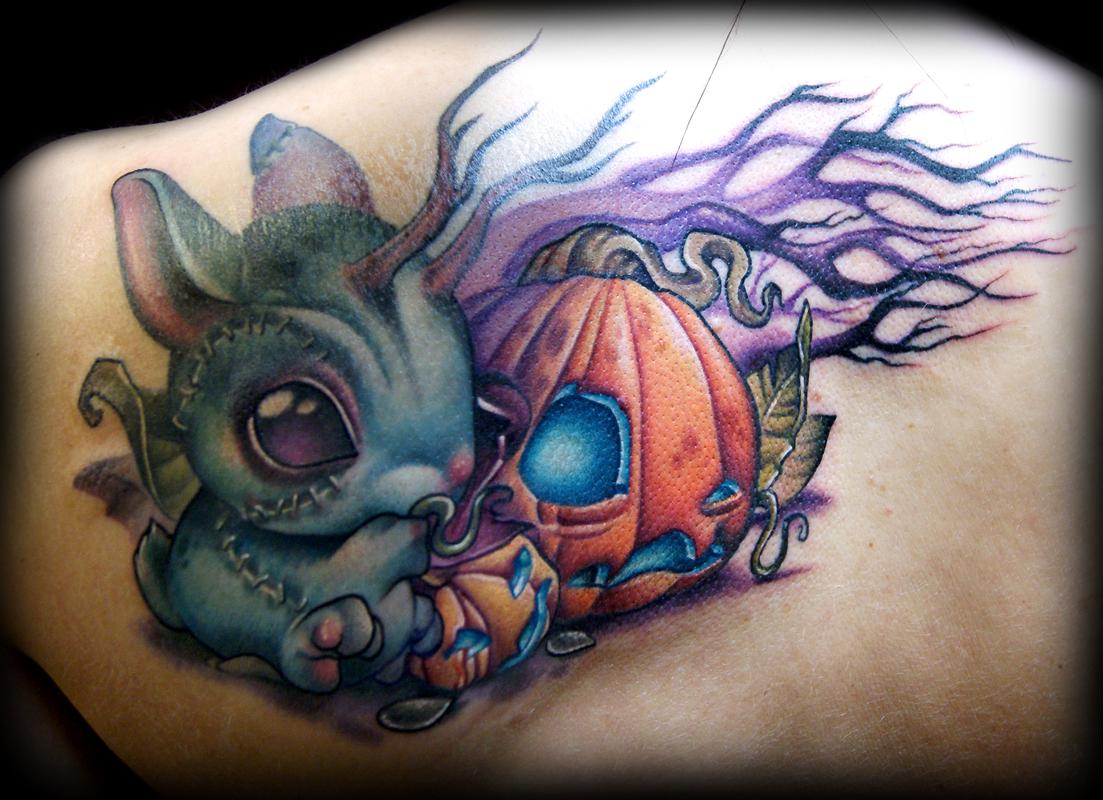 Zombie Bunny Vs Pumpkin Tattoo By Kelly Doty TattooNOW