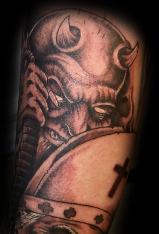 Devil detail, on the forearm. by Eli Williams: TattooNOW