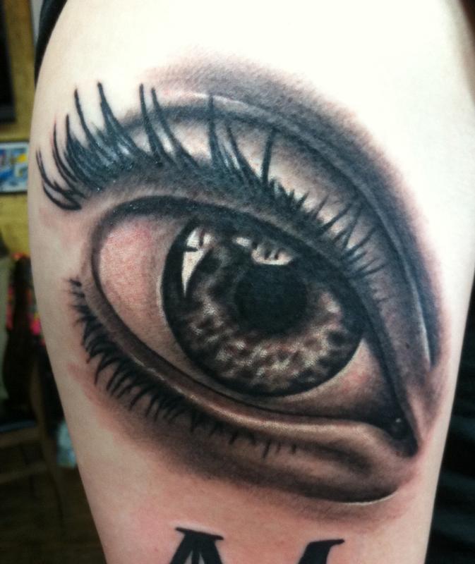Black And Grey Eyeball Tattoo