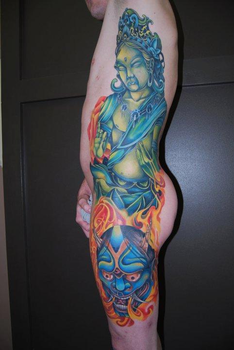 Hannaya Mask and Lotus Flower Tattoo by Vic Back: TattooNOW