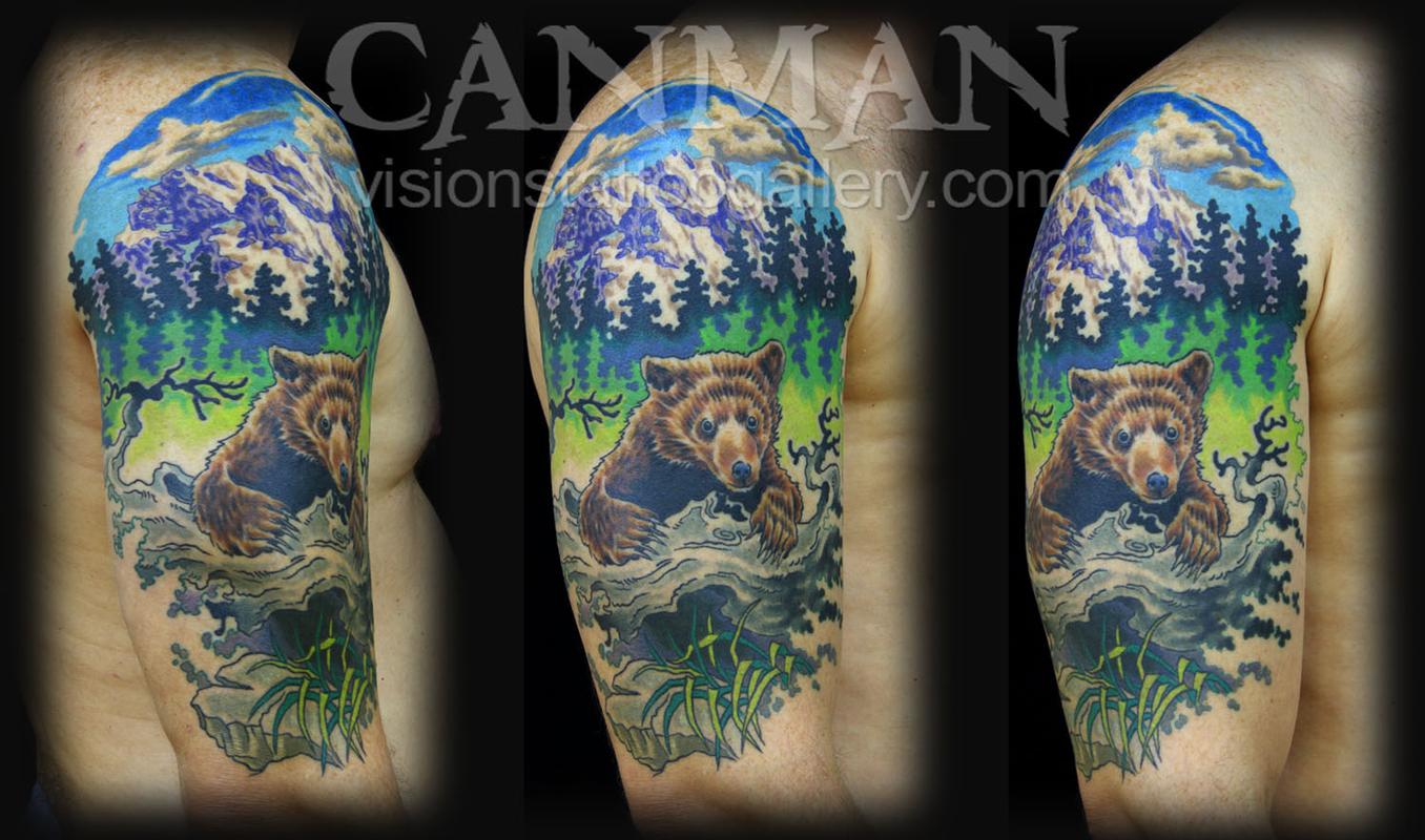 Bear and mountain scene by Canman: TattooNOW
