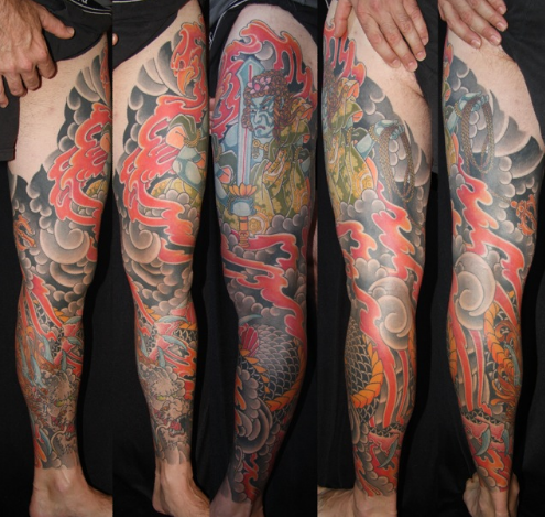 Japanese phoenix dragon leg sleeve  Mark Thompson Tattoo