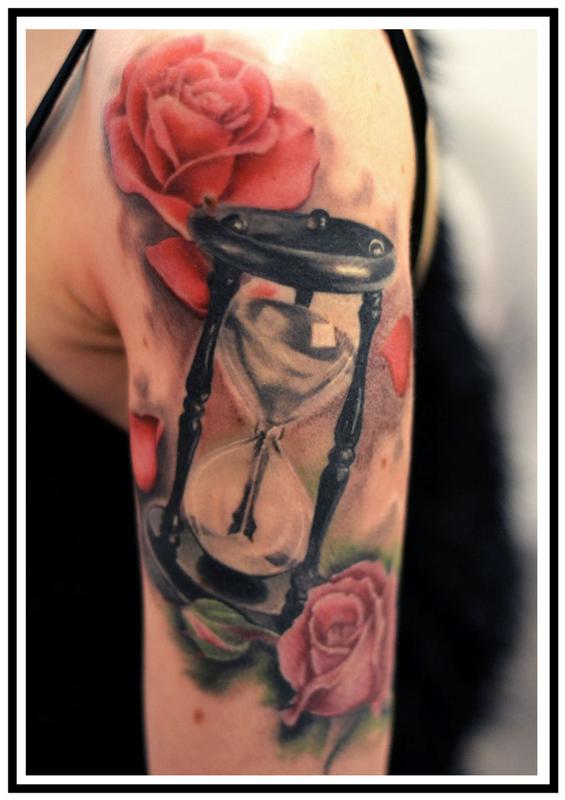 Realistic Hourglass With Roses By Yorick Fauquant Tattoonow