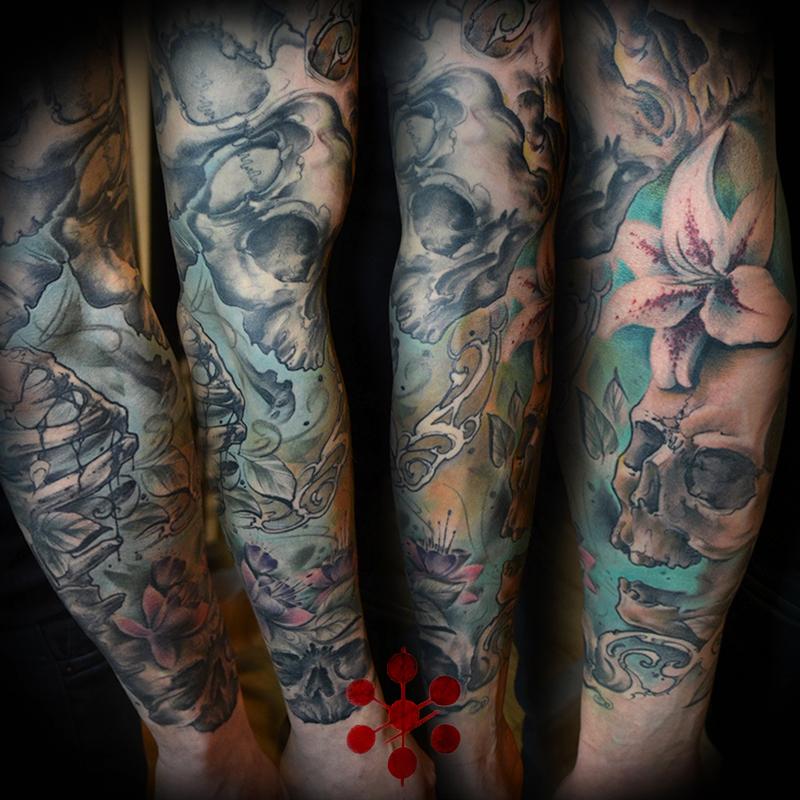 Neotraditional Skulls Skeletons Lily Bluebells By Yorick Fauquant Tattoonow