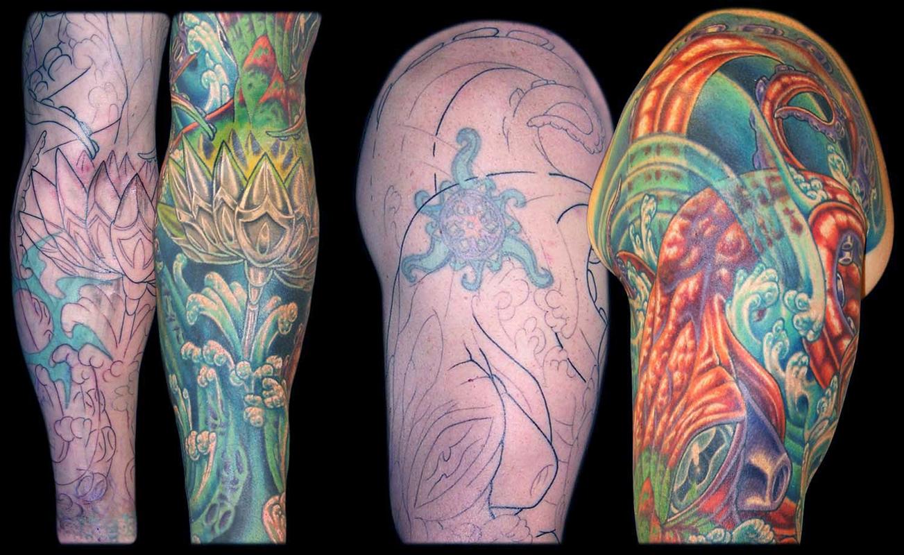 Foot cover up with colorful custom octopus by Haylo TattooNOW
