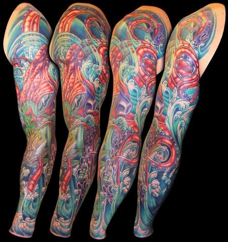 Tattoos - Octopus, Water and Mech Lotus Cover Up Sleeve - 79432