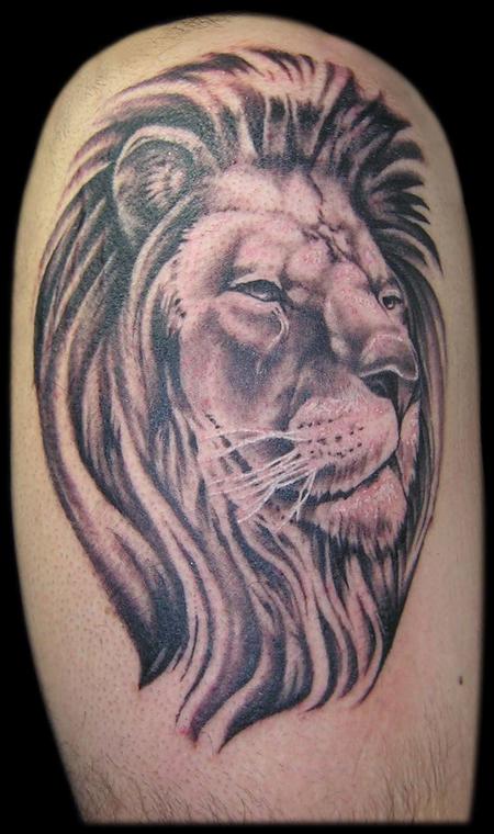 Tattoos - Black and Grey Lion - 79398