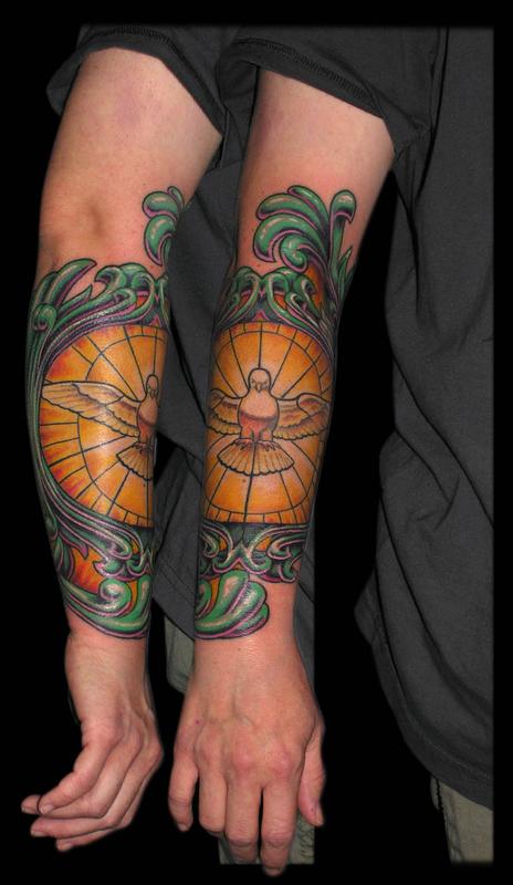 Stained Glass Dove With Filigree Arm Detail By ron Goolsby Tattoonow